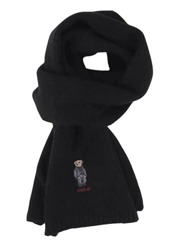 Embroidered Bear Wool Muffler Black - POLO RALPH LAUREN - BALAAN 1