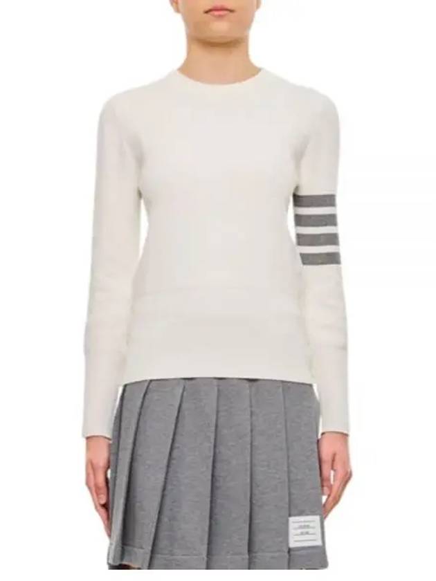 Milano Stitch Crewneck 4-Bar Cotton Crepe Knit Top White - THOM BROWNE - BALAAN 2