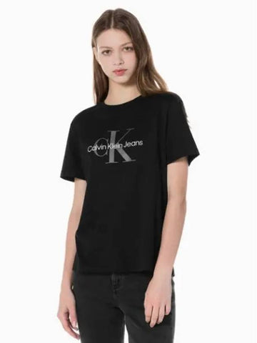 JEANS Women s Black Hero Monologo Crew Neck Short Sleeve T Shirt 40WL259 UB1 - CALVIN KLEIN - BALAAN 1