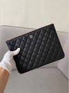 Medium Classic Clutch Bag Caviar Leather & Silver Black - CHANEL - BALAAN 9