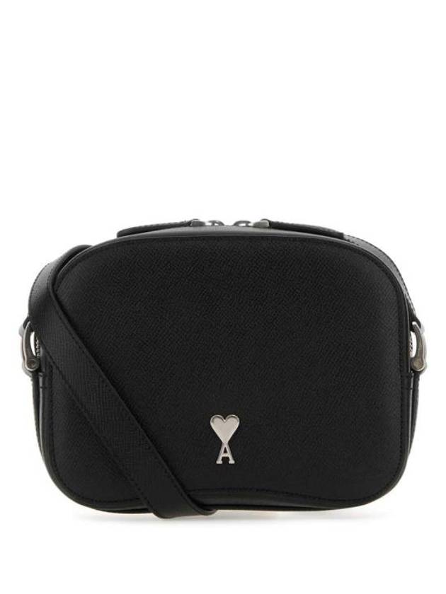 Metal Logo Leather Camera Cross Bag Black - AMI - BALAAN 1