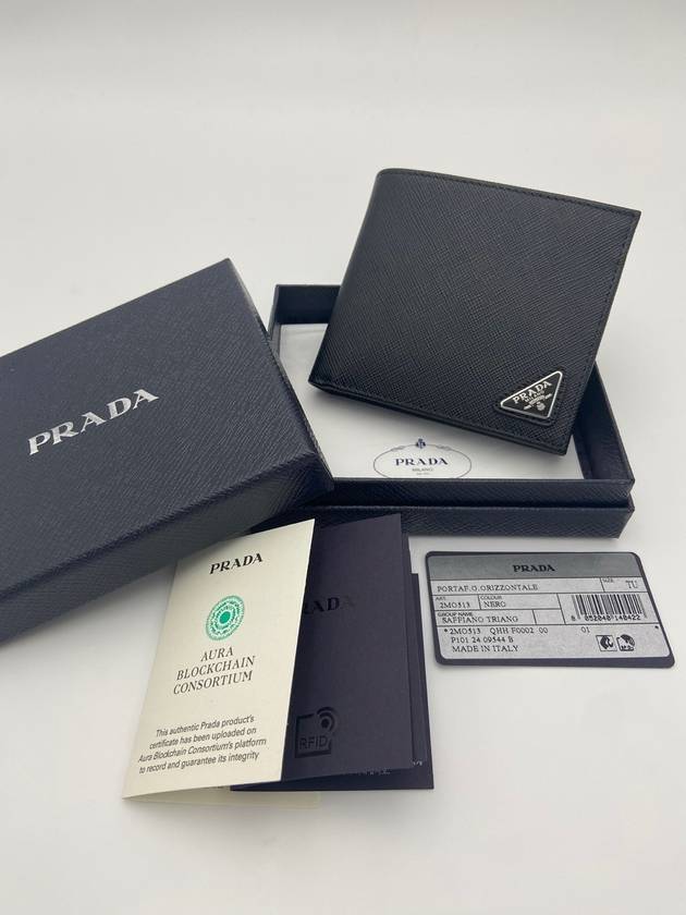 Triangle Logo Saffiano Half Wallet Black - PRADA - BALAAN 2