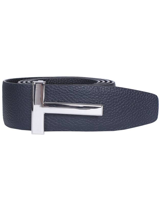 Sliver Soft Grain Leather T Icon Belt Dark Navy Black - TOM FORD - BALAAN 3