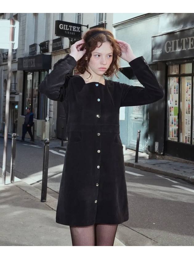 Corduroy square neck mini dress black - LETTER FROM MOON - BALAAN 5