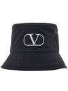 Signature V Logo Bucket Hat Black - VALENTINO - BALAAN 3