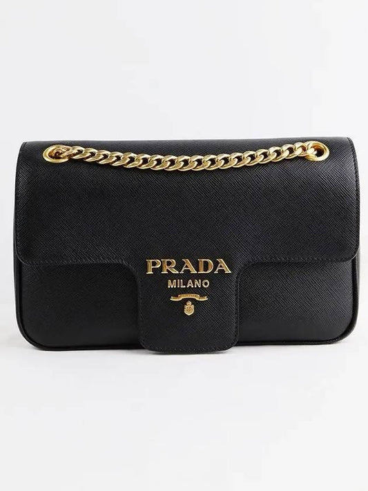 Saffiano Leather Chain Shoulder Bag Black - PRADA - BALAAN 2