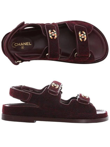 G35927 X56243 0L126 CC Logo Velvet Velcro Red Sandals - CHANEL - BALAAN 1