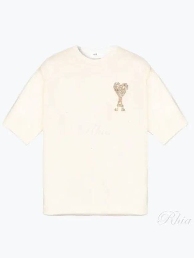 De Coeur Heart Logo Embroidery Short Sleeve T-Shirt Champagne Ivory - AMI - BALAAN 2