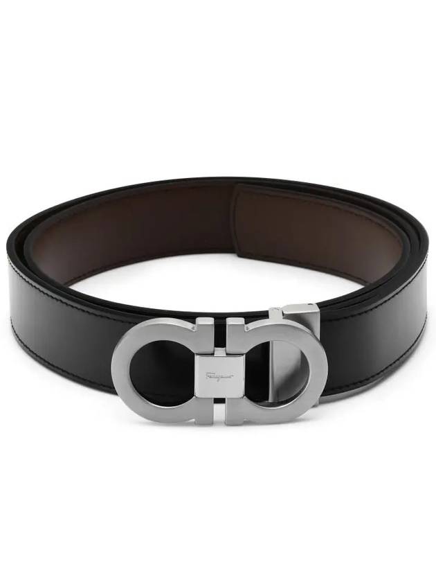 Double Gancini Reversible Leather Belt Black Auburn - SALVATORE FERRAGAMO - BALAAN 5