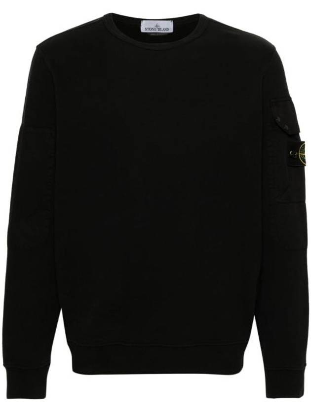 Brushed Organic Cotton Fleece Sweatshirt Black - STONE ISLAND - BALAAN 2