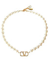 Signature V Logo Pearl Necklace Gold - VALENTINO - BALAAN 1