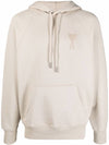 Big Heart Logo Heavy Loopback Organic Cotton Fleece Hoodie Beige - AMI - BALAAN 2