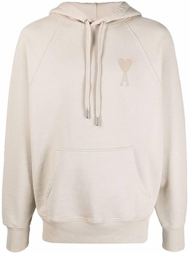 Big Heart Logo Heavy Loopback Organic Cotton Fleece Hoodie Beige - AMI - BALAAN 2