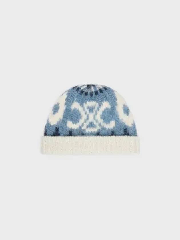 Triomphe Fair Isle Wool Beanie Blue - CELINE - BALAAN 2