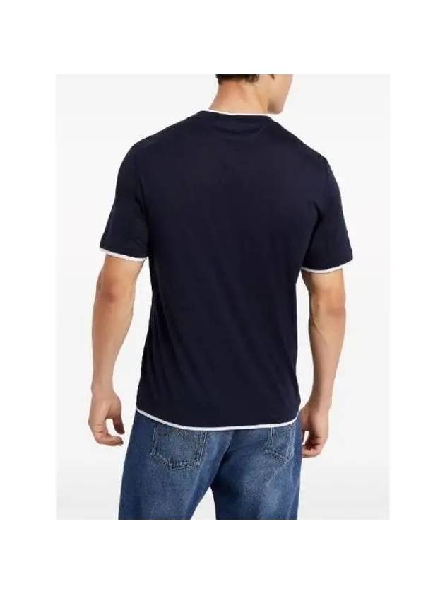 Double Layer Crew Neck Cotton Silk Short Sleeve T-Shirt Dark Blue - BRUNELLO CUCINELLI - BALAAN 4