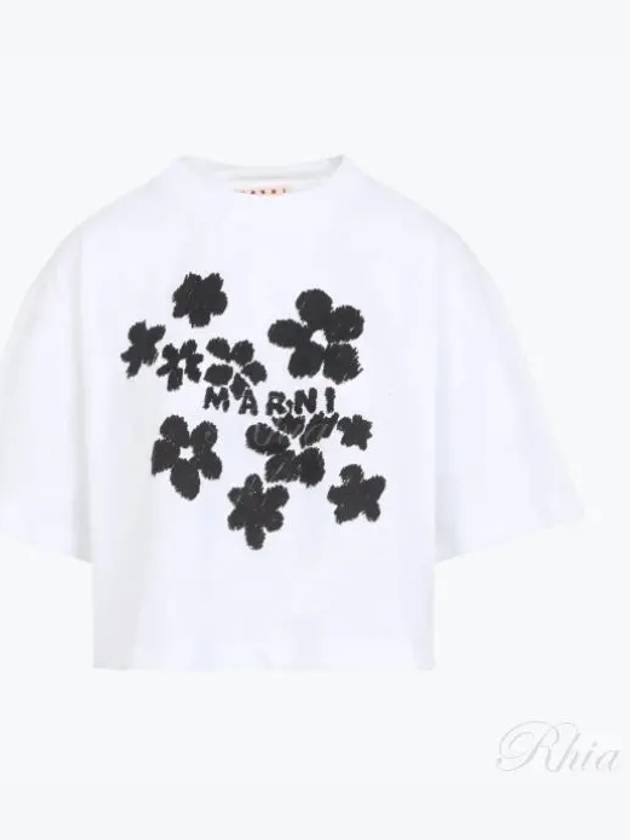 Floral Short Sleeve T-Shirt Lily White - MARNI - BALAAN 2