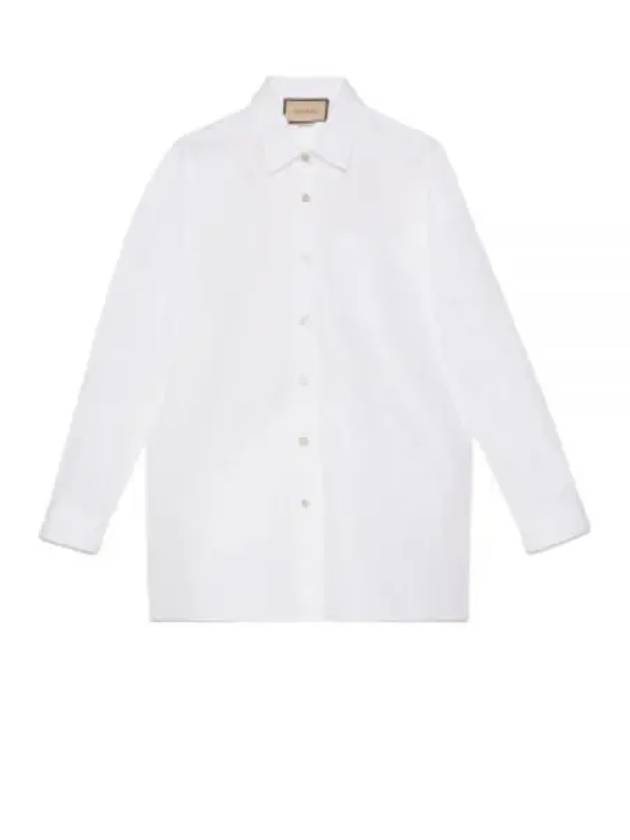 Women's Logo Embroidery Cotton Shirt White - GUCCI - BALAAN 2