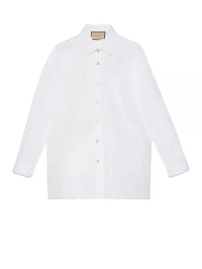 Women's Logo Embroidery Cotton Shirt White - GUCCI - BALAAN 2