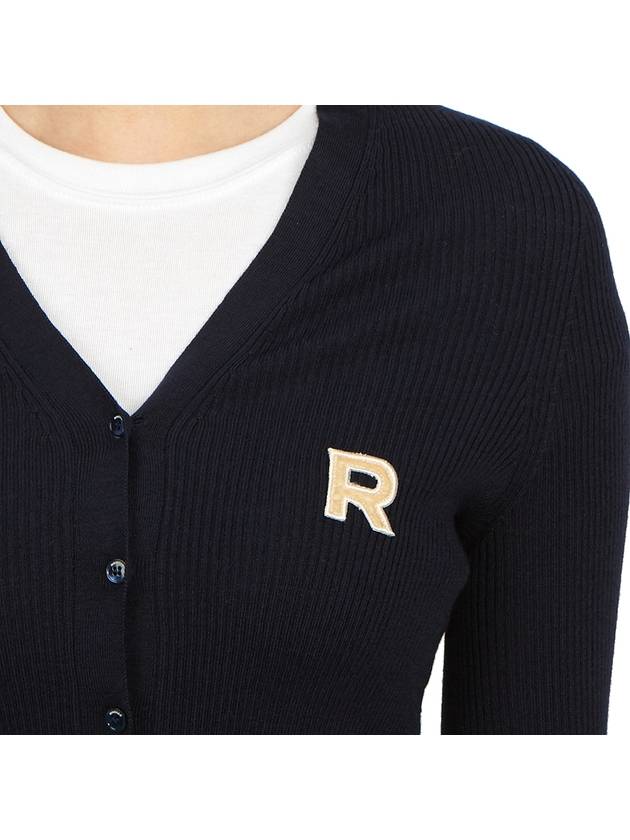 Embroidered logo V neck virgin wool cardigan blue - ROCHAS - BALAAN 11