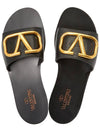 V Logo Signature Grainy Calfskin Slippers Sandals Black - VALENTINO - BALAAN 3