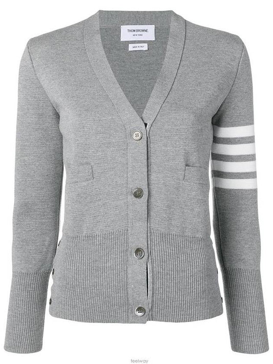 Milano Stitch 4 Bar Classic V Neck Fine Merino Wool Cardigan Grey - THOM BROWNE - BALAAN 2