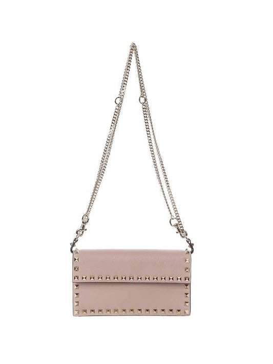 Rockstud Gold Chain Cross Bag Pink - VALENTINO - BALAAN 1