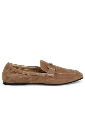 Women's T Logo Suede Loafers Beige - TOD'S - BALAAN.