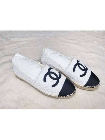 CC Logo Cotton Tweed Grosgrain Espadrilles Black White - CHANEL - BALAAN 2