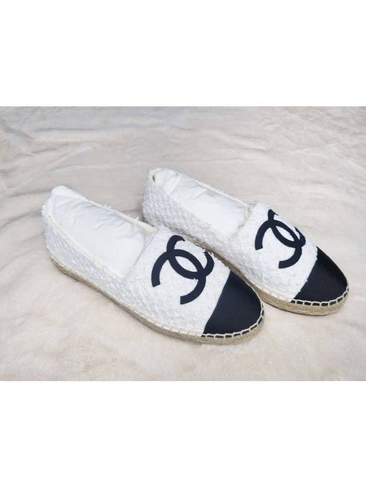 Espadrille Cotton Tweed Grosgrain White Black - CHANEL - BALAAN 2