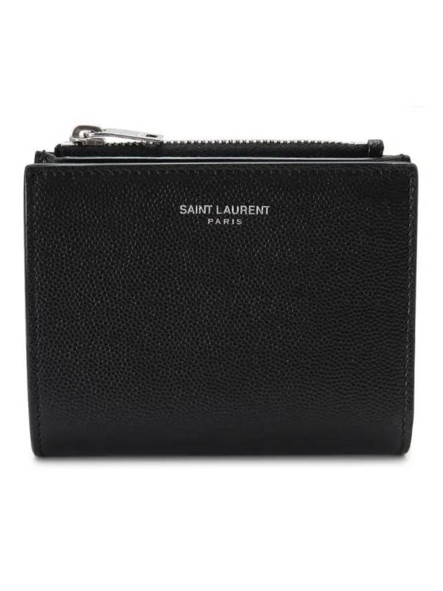 Grain de Poudre Embossed Leather Zipper Card Wallet Black - SAINT LAURENT - BALAAN 2