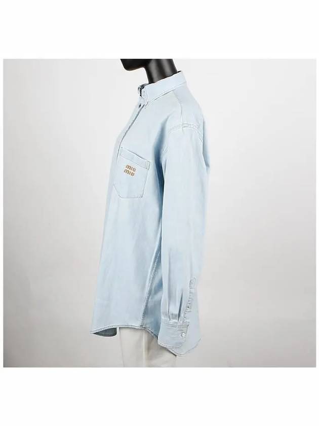 Chambray Denim Long Sleeve Shirt Light Blue - MIU MIU - BALAAN 4