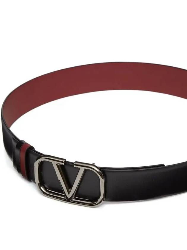 Garavani silver V logo length adjustable doublesided belt black burgundy 3cm - VALENTINO - BALAAN 7