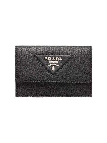 Leather Card Wallet Black - PRADA - BALAAN 1