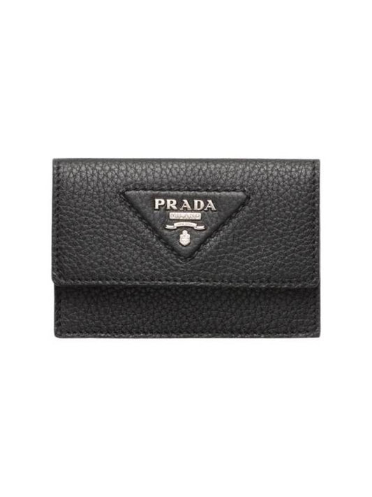 Leather Card Wallet Black - PRADA - BALAAN 1