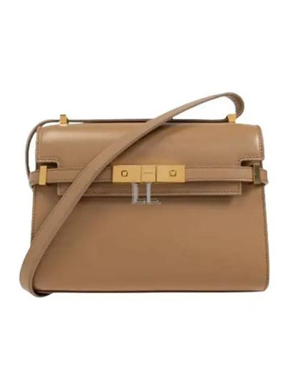 Manhattan Mini Embossed Gold-Tone Logo Leather Cross Bag Beige - SAINT LAURENT - BALAAN 2