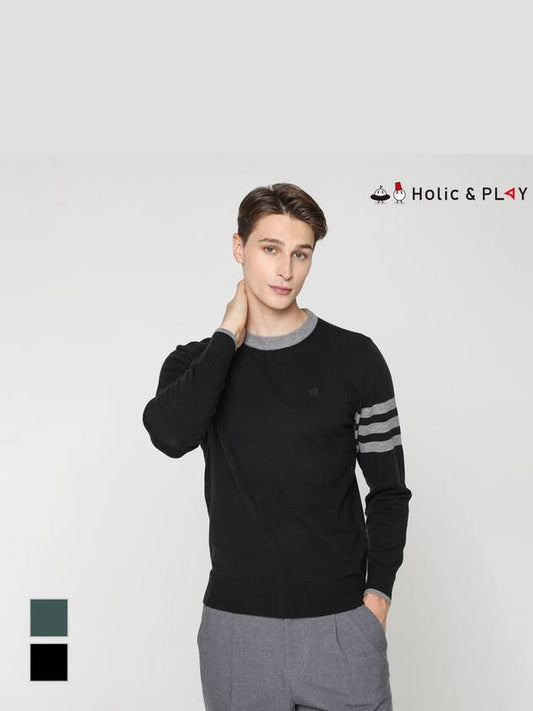 Men s Sleeve Striped Point Turtleneck Sweater HD3MSW002 - HOLIC&PLAY - BALAAN 2