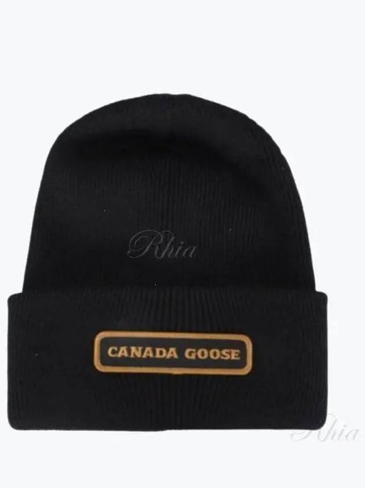 Logo Patch Wool Beanie Black - CANADA GOOSE - BALAAN 2