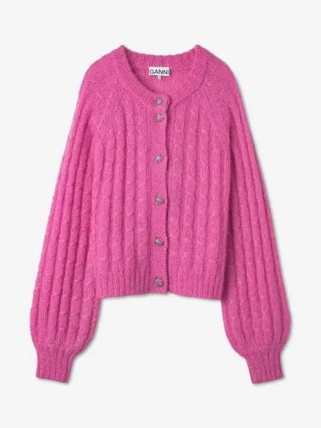 Women's Jewel Button Relaxed Mohair Cardigan Pink - GANNI - BALAAN 2