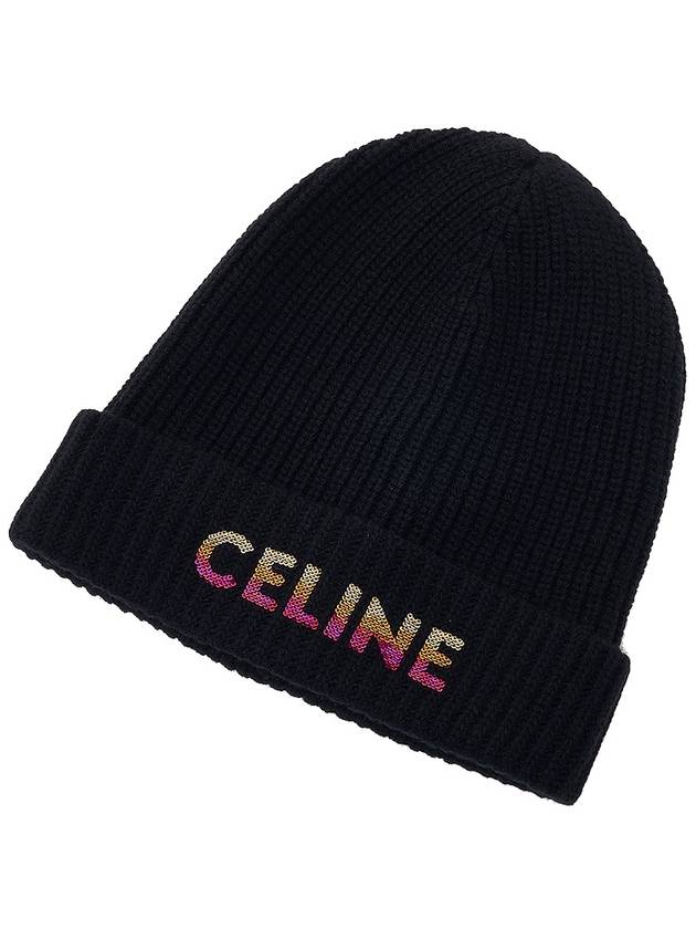 Embroidered Logo Wool Beanie Black - CELINE - BALAAN 4