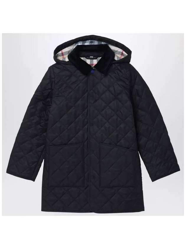 Kids Corduroy Collar Diamond Hooded Quilted Jacket Black - BURBERRY - BALAAN 3