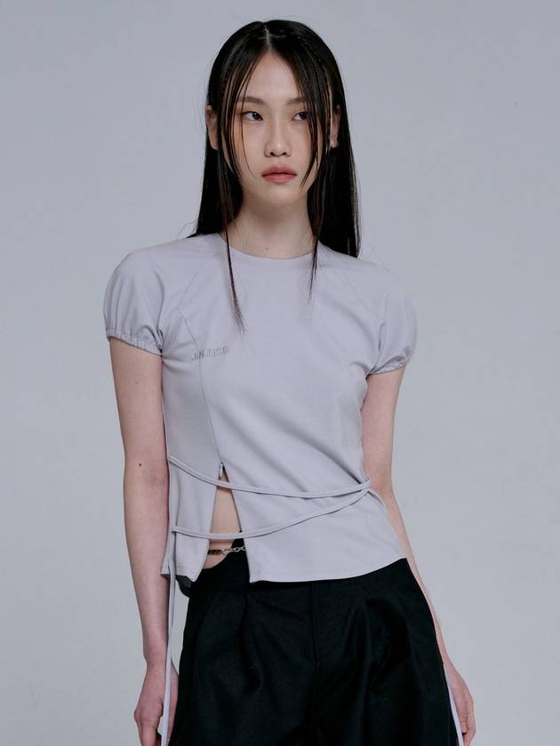 Strap Zipper Leglan Short Sleeve T-Shirt Ash Grey - JINJUSE - BALAAN 2