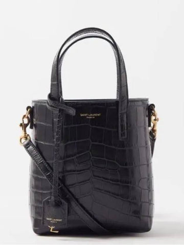 Toy Mini Croc Effect Leather Tote Bag Black - SAINT LAURENT - BALAAN 1