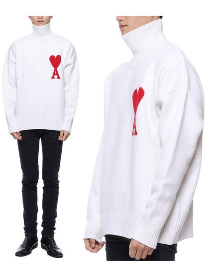 Big Heart Logo Wool Knit Turtleneck White - AMI - BALAAN 2