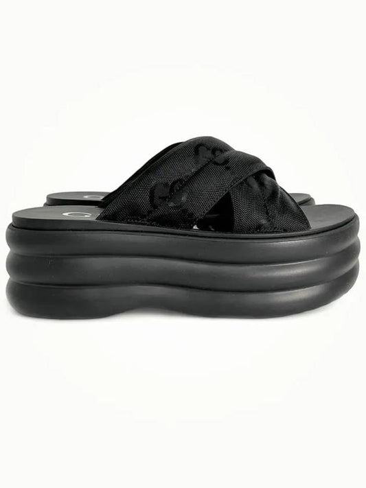 GG Platform Padded Nylon Slide Sandals Black - GUCCI - BALAAN 2