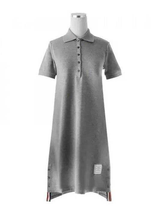 Classic Cotton Pique Center Back Stripe A-Line Short Sleeve Polo Shirt Short Dress Grey - THOM BROWNE - BALAAN 2