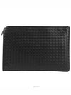 Intrecciato Weaving Zipper Medium Clutch Bag Black - BOTTEGA VENETA - BALAAN 3