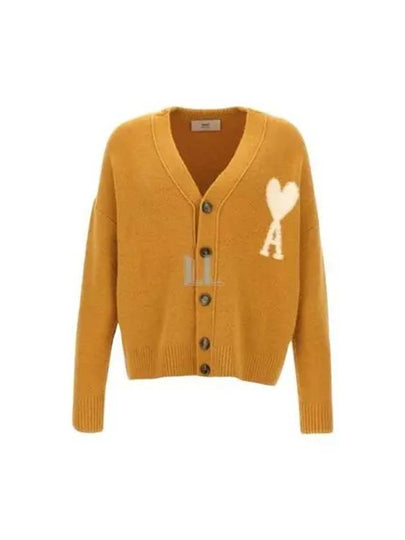 Intarsia Logo Knit Cardigan Mustard - AMI - BALAAN 2