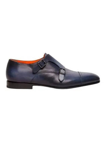 loafer double buckle leather shoes blue - SANTONI - BALAAN 1