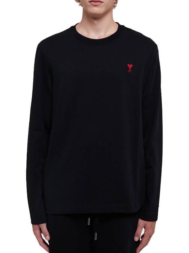 Chain Stitch Heart Logo Long Sleeve T-Shirt Black - AMI - BALAAN 4