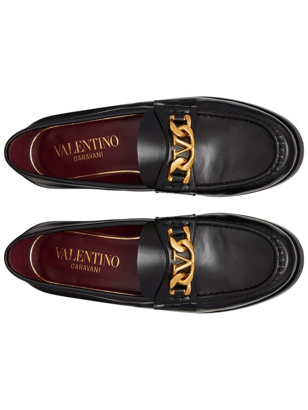 V Logo Chain Leather Loafers Black - VALENTINO - BALAAN 3